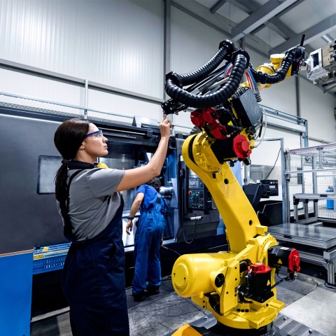 woman working with yellow machine